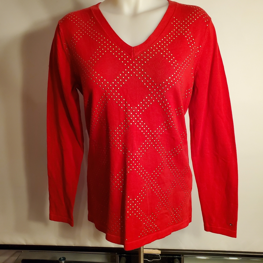 Tommy Hilfiger Red Sweater with Gold Studs